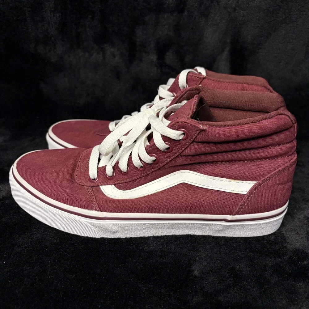 Vans Ward Hi Womens 9 Skateboard Shoes Maroon Canvas Lace Up Athletic Sneaker